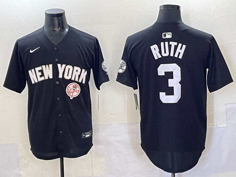 Men 2025 New York Yankees 3 Ruth black Nike MLB Jersey style 725002